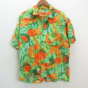 s# made in Japan # Person's /PERSON'S aloha shirt / rayon shirt [L degree ] orange green /MENS/25[ used ]