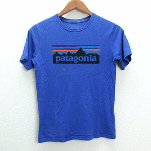 s# Patagonia /patagonia 62153 Logo принт короткий рукав футболка [M] синий /KIDS/122[ б/у ]
