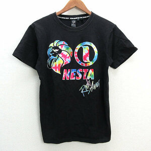 s■ネスタ/NESTA BRAND カラフル ビックロゴ刺繍 半袖Tシャツ【S】黒/MENS/123【中古】