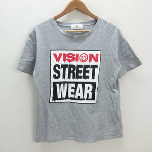 a■ワールドワイドラブ!/WORLD WIDE LOVE!×ヴィジョン/VISION STREET WEARプリント Tシャツ【1】灰/MENS/10【中古】