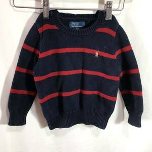 ■ Детское поло от Ralph Lauren Polo Ralph Lauren One Point Вышивка Логотип Рамка Узор Хлопок Вязаный свитер Подержанная одежда Американская черепаха Темно-синий красный ■