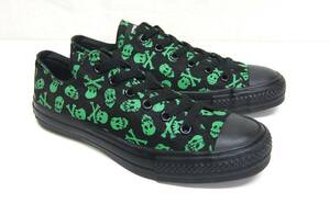 美品 日本製 コンバース オールスター ローカット スカル 黒×緑 US61/2 25cm CONVERSE ALLSTAR LO 髑髏