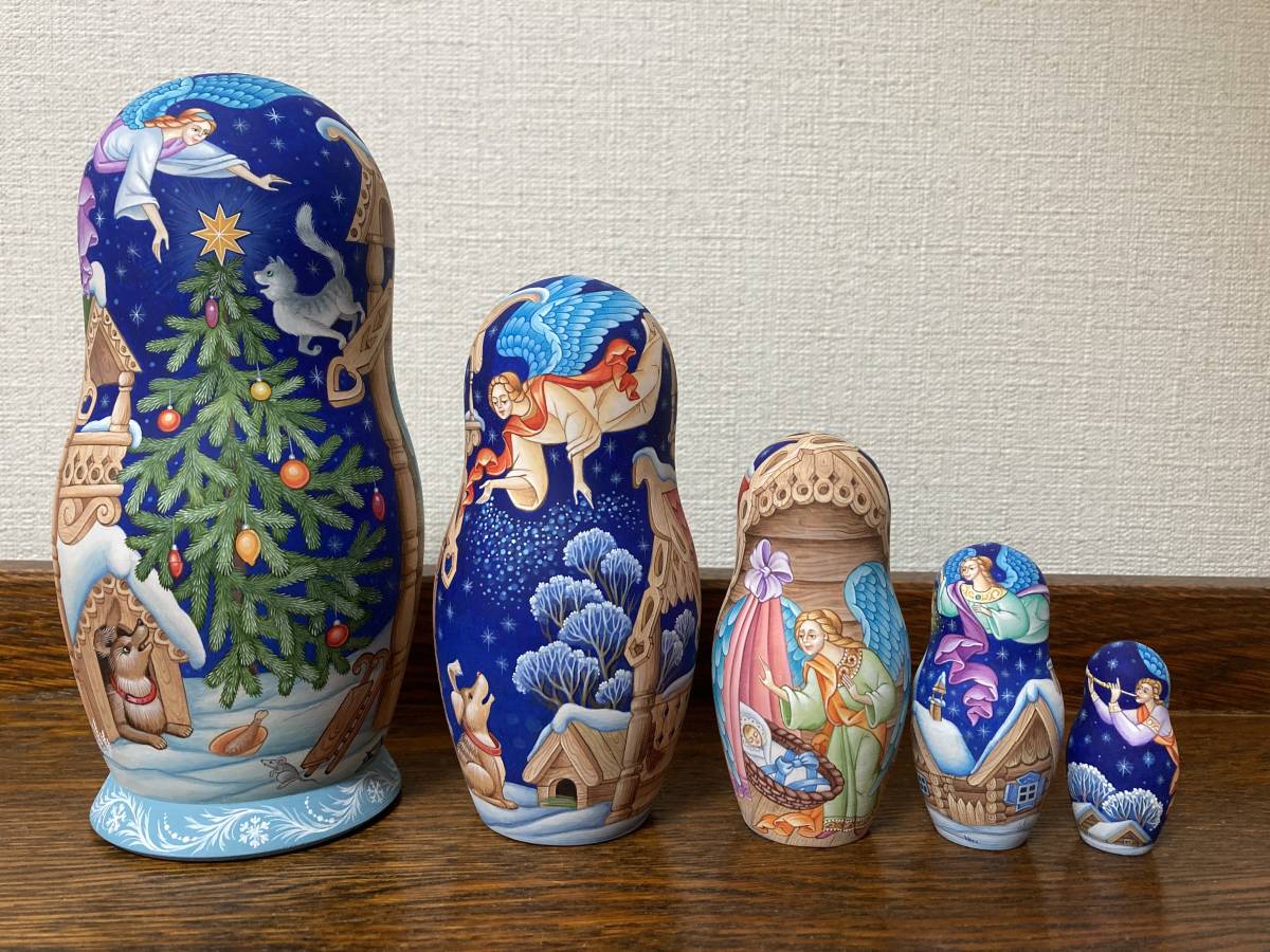 Russian Goods☆Icon Matryoshka Christmas (5P) H17cm Kovrov Kobo, Handmade items, interior, miscellaneous goods, ornament, object