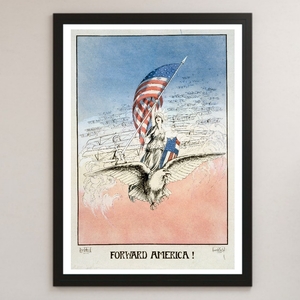 FORWARD AMERICA! 戦時広告 イラスト アート 光沢 ポスター A3 バー カフェ ビンテージ レトロ インテリア 戦争 第二次世界大戦 星条旗