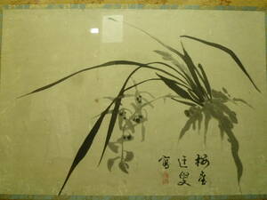 Art hand Auction Mizuhara Umeya [Orchidées de printemps à l'encre] Peinture ancienne en papier véritable réalisée par le deuxième fils de la riche famille Konoike et son professeur, Kanna Souou (Umaya), Ouvrages d'art, Peinture, Peinture à l'encre