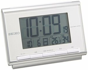 ◆ ◆BG銀 セイコー5F-Y9クロック 目覚まし時計 電波 デジタル カレンダー 温度 湿度 表示 白 パール SQ698S SEIKO