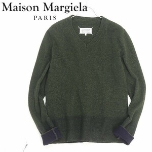 美品◆Maison Margiela/メゾン マルジェラ ⑩ ウール ニット Vネック 長袖 セーター トップス カーキ S