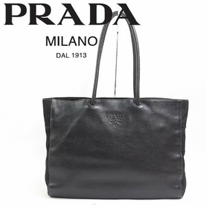 ●PRADA プラダ メンズ レザー＆ナイロン ロゴ刻印 トート バッグ 黒 メンズ