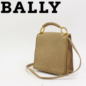 ヴィンテージ◆BALLY/バリー 2WAY レザー キルティング ハンド ショルダー バッグ ブラウンベージュ