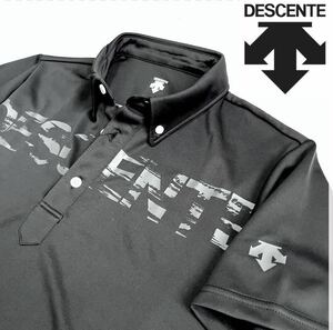 新品【メンズL】黒ブラック DESCENTE デサント ドライプラス ロゴ pro速乾性 ストレッチ 半袖 ポロシャツ さらさら生地 ゴルフ