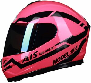 ■新品■AISフルフェイスヘルメット 角(ツノ)付き ピンクブラック/カラーシールド Lサイズ(54～59cm)