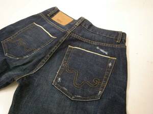  half-price and downward ( 30 ) WeSC Denim wide strut pants yellow ear jeans damage indigo woshu Sweden we essi-. genuine 