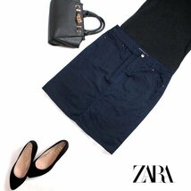 美品 ザラ ウーマン ZARA Woman ■ 春 夏 大人綺麗 ラインストーン レザー タイトスカート USA8 11号 9号 ネイビー 紺_画像1