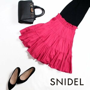  beautiful goods Snidel SNIDEL # spring summer beautiful color car - ring gathered skirt soft flair skirt knees under height red pin Crows F