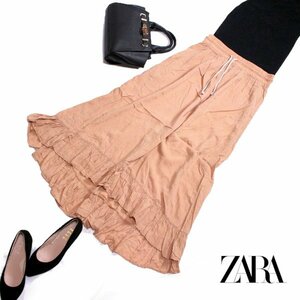 美品 ザラ ウーマン ZARA Woman ■ 春 夏 オーガンジー コットン ラメ 紐ベルト入り ロングスカート S ベージュ