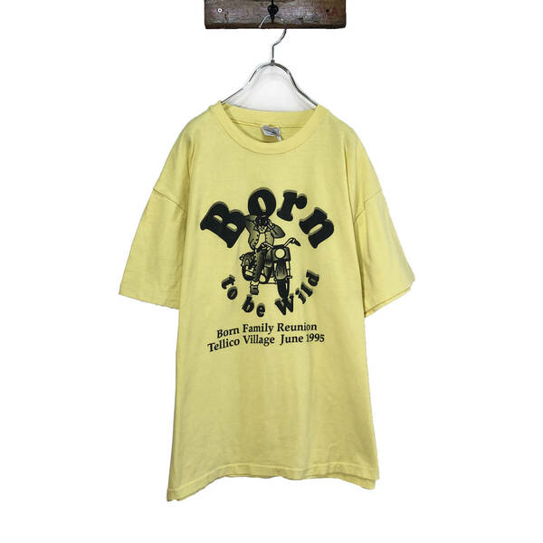90S ヴィンテージ USA製 バイク 乱暴者 マーロン・ブランド オーバーサイズ 半袖 Tシャツ 古着 黄色 メンズXL BA0959