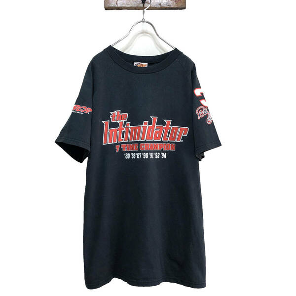 90S USA古着 レーシングTシャツ ナスカー ラグラン プリント ヴィンテージ 半袖 黒 オーバーサイズ BA1022