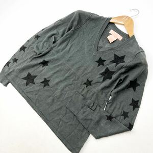  Stussy * STUSSY женский V шея вязаный свитер Star звезда ремонт есть M серый Street надеты поворот легко Monotone *#AK186