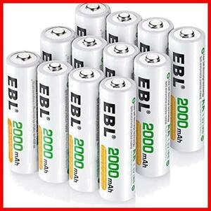 ★サイズ: 単3形充電池2000mAH*12★ EBL 単3 充電式電池 12個充電池入り 約1200繰り返し充電可能 単三充電池 ニッケル水素充電池