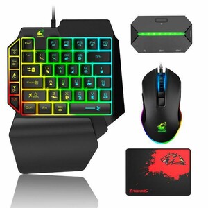 ゲーミング 片手キーボード + マウス LED付き 専用コンバーター4点セット