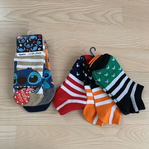 新品6足で★ミッキー&スティッチ★靴下・ソックス★23-25cm★3枚組×2セット★