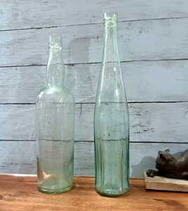 明治期 アンティークガラス 瓶 2本セット 気泡 花瓶 花器 フラワーベース インテリア アトリエ カフェ ヴィンテージ 古民家