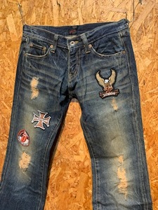 メンズ パンツ JACKROSE ジャックローズ デニム ブーツカット ワッペン ダメージ 加工 小さい サイズ FD918 / W29 全国一律送料520円