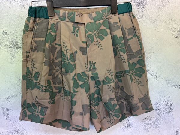 Kolor カラー【14SCM-P16108】リブナイロン切替 リーフプリント タック ショーツ