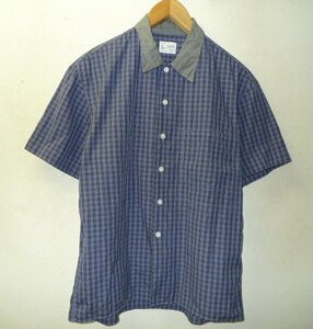 ◆Sea shirts シー　シャツ 日本製 クレリック チェック 半袖　シャツ サイズ38 美 NAVY系