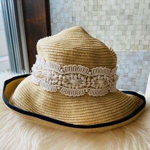 コットンレース リボン ペーパーハット ナチュラル