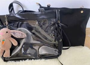 トートバッグ リボン 痛バッグブラック