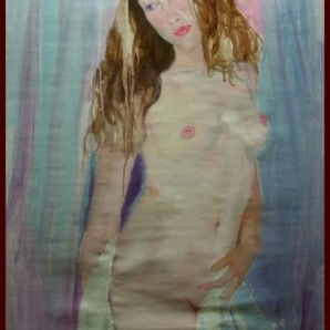 ☆☆☆☆☆油彩画 淡い色気 「パープルアイの美女」 AU