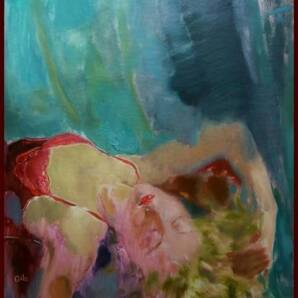 ☆☆☆☆☆油彩画 夢の世界への誘い 「落ちる女」 AQ