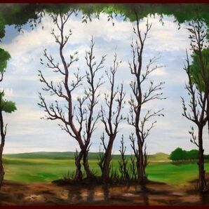 ☆☆☆☆油彩画 素朴な風景 「森のはずれ」