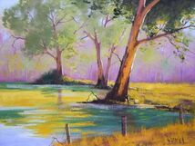 ☆油彩画　心に染みる自然美　「三日月湖のユーカリの木」 　　 BY_画像3