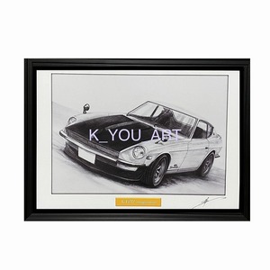 Art hand Auction NISSAN Fairlady Z432R [铅笔素描]名车老车插图 A4 尺寸带框签名, 艺术品, 绘画, 铅笔画, 炭笔画