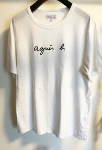 【agnes b.（アニエスベー）】ブランドロゴ半袖Tシャツ　／T3（メンズLサイズ）／ホワイト・白／古着（2回着用）