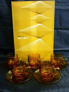 ate rear color coffee set 5 customer set stone . glass amber glass Showa Retro new goods unused goods ADcs-8