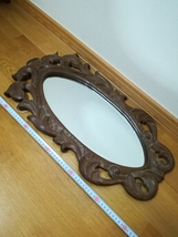 木製彫刻フレーム壁掛け鏡ウォールミラー_画像1