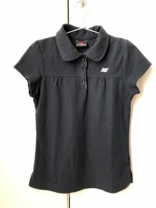 ニューバランス ポロシャツ フレンチスリーブ 半袖 黒 ブラック/M-Lサイズ テニス ゴルフ 