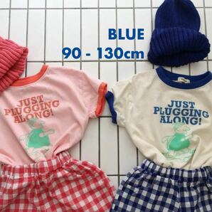 韓国子供服*ギンガムチェック セットアップ(ブルー)