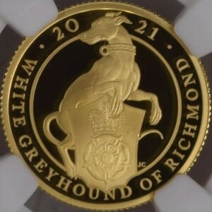 【最高鑑定】グレイハウンド イギリス2021年クイーンズビースト 4分の1オンス25ポンド プルーフ金貨 NGC PF70 純金 アンティークコイン