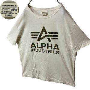 グッドデザイン！ALPHA INDUSTRIES アルファインダストリーズ カモフラ迷彩でかロゴTシャツ ホワイト XLサイズ