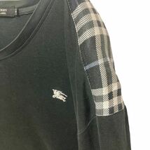 グッドデザイン！日本製 三陽商会 BURBERRY BLACK LABEL バーバリーブラックレーベル チェックデザインカットソー 刺繍ホースロゴ ブラック_画像3