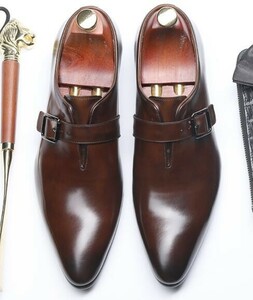 【24.5cm】07-713A新品メンズ 本革ビジネスシューズ モンクストラップシューズ 大人のエレガント 華やかなスタイル 高級紳士靴