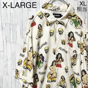 X-LARGE XLARGE エクストララージ 半袖 柄シャツ デザインシャツ アロハシャツ テロテロシャツ 総柄 レーヨン サイズM 送料無料