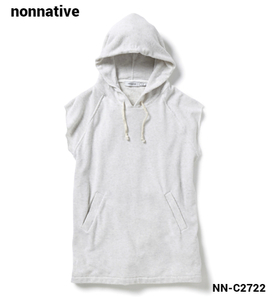 0【nonnative DWELLER HOODED PULLOVER NS LOOSE-FIT C/P SWEAT NN-C2722 WHITE ノンネイティブ ノースリーブ パーカー スウェット】