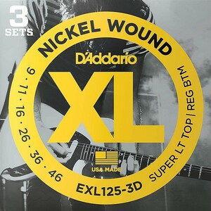 3 set pack D'Addario EXL125-3D Nickel Wound 009-046 D'Addario electric guitar string 