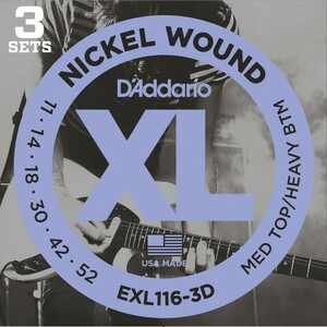 3 set pack D'Addario EXL116-3D Nickel Wound 011-052 D'Addario electric guitar string 