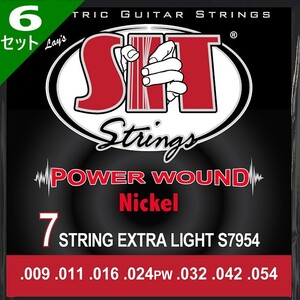 6セット 7弦用 SIT S7-954 Power Wound Extra Light 009-054 エスアイティー エレキギター弦